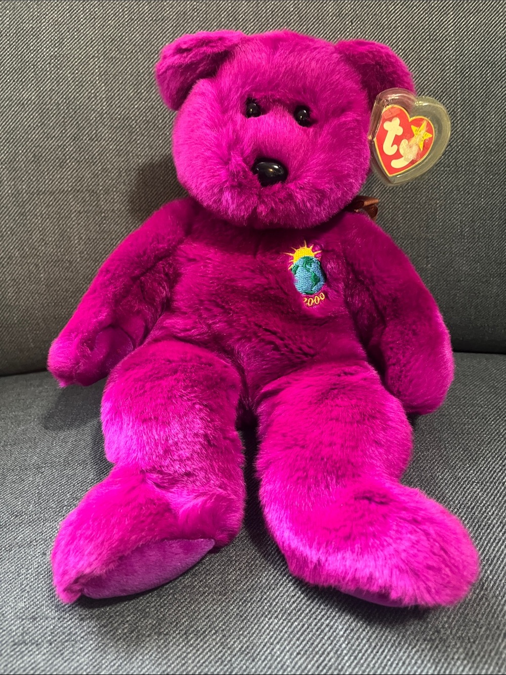 Ty Beanie Buddies "Millennium" Bear 2000 release Magenta